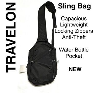 Travelon Black Spacious Sling Bag Backpack Travel Trip Everyday Carryon